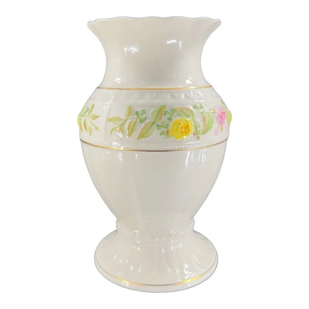 Vintage BELLEEK Classic‎ Rose Collection Large Size Porcelain Vase Vessel Marked